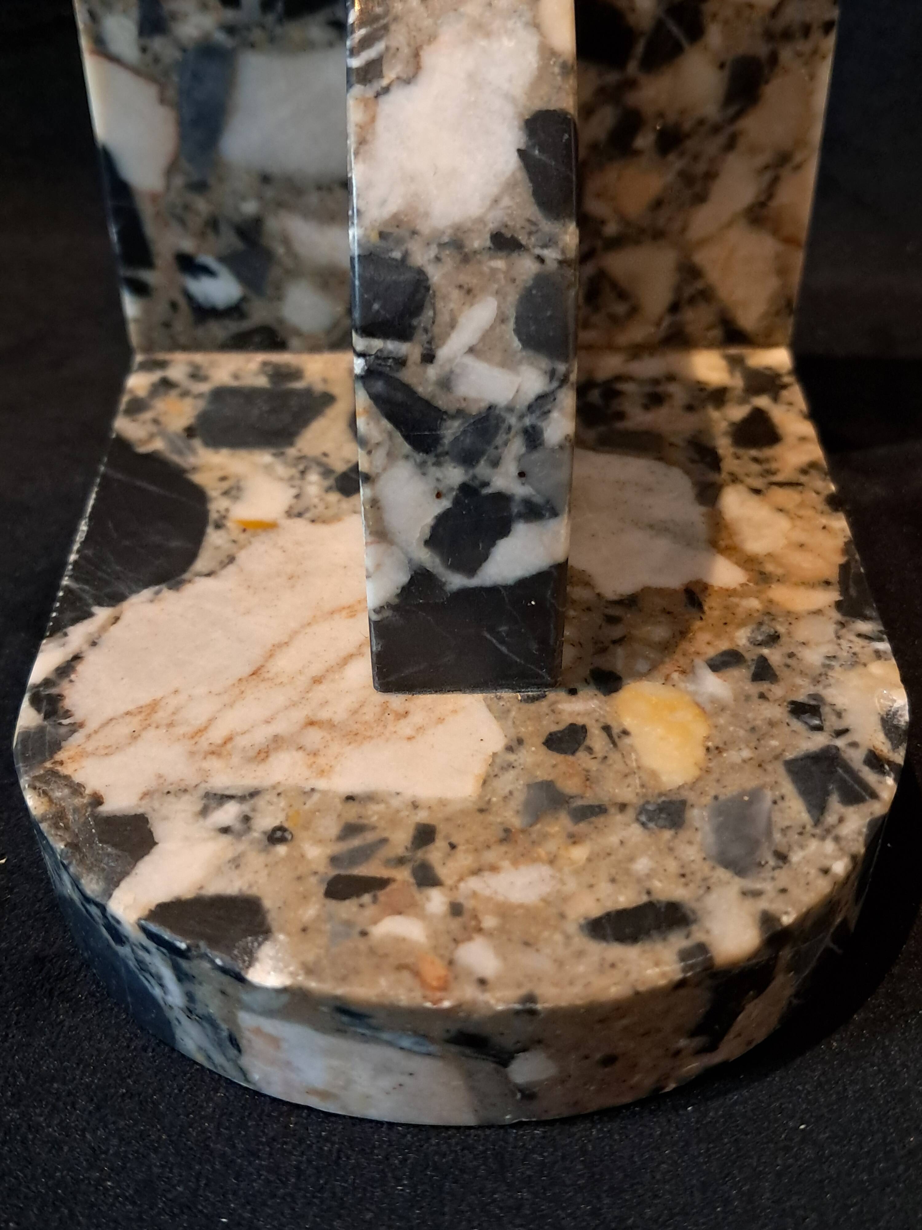 Pair of Art Deco Bookends in Black and White Breccia Marble