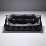 Stunning Sandra sofa in new black leather by Annie Hieronimus for Cinna France