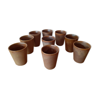Set of 9 vintage Digoin sandstone cups