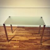 Rectangular table in tinted glass and chrome legs