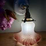 Vintage tulip wall lamp in white and pink frosted glass