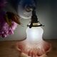 Vintage tulip-shaped lamp in frosted white and pink glass.