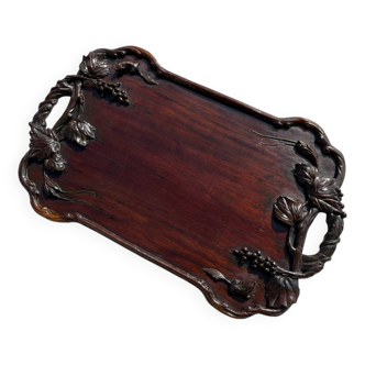 Antique Indochina carved serving tray circa 1920 art deco mahogany