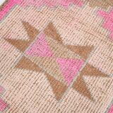 3x10 Fuchisa Pink & Caremel Brown Geometric Pattern Vintage Runner Rug