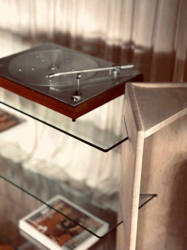 Étagère/Console Artelano Roche Bobois travertin et verre années 70
