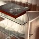 Artelano shelf/console Roche Bobois travertine and glass 1970s