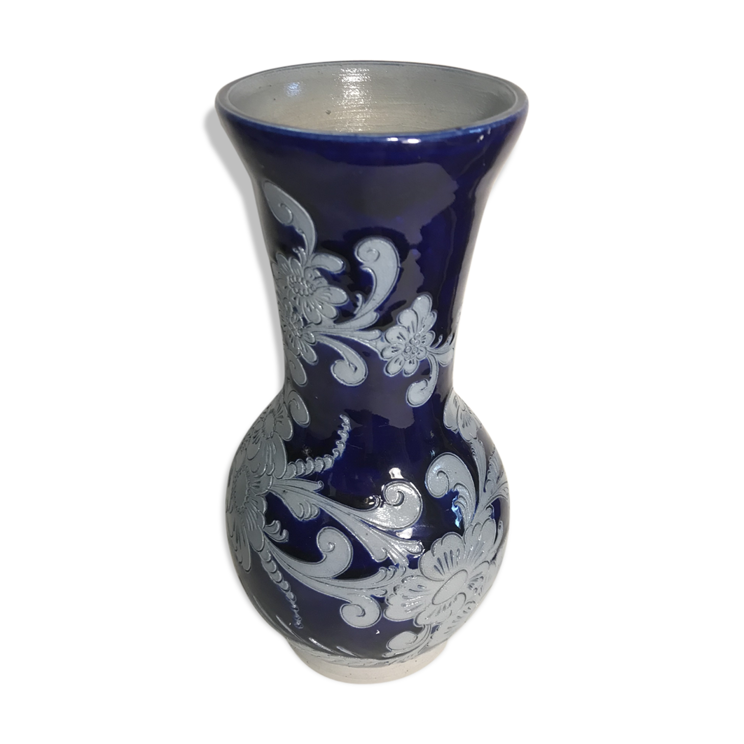 Former Alsace Betschdorf  Decoration Vintage blue stoneware Vase