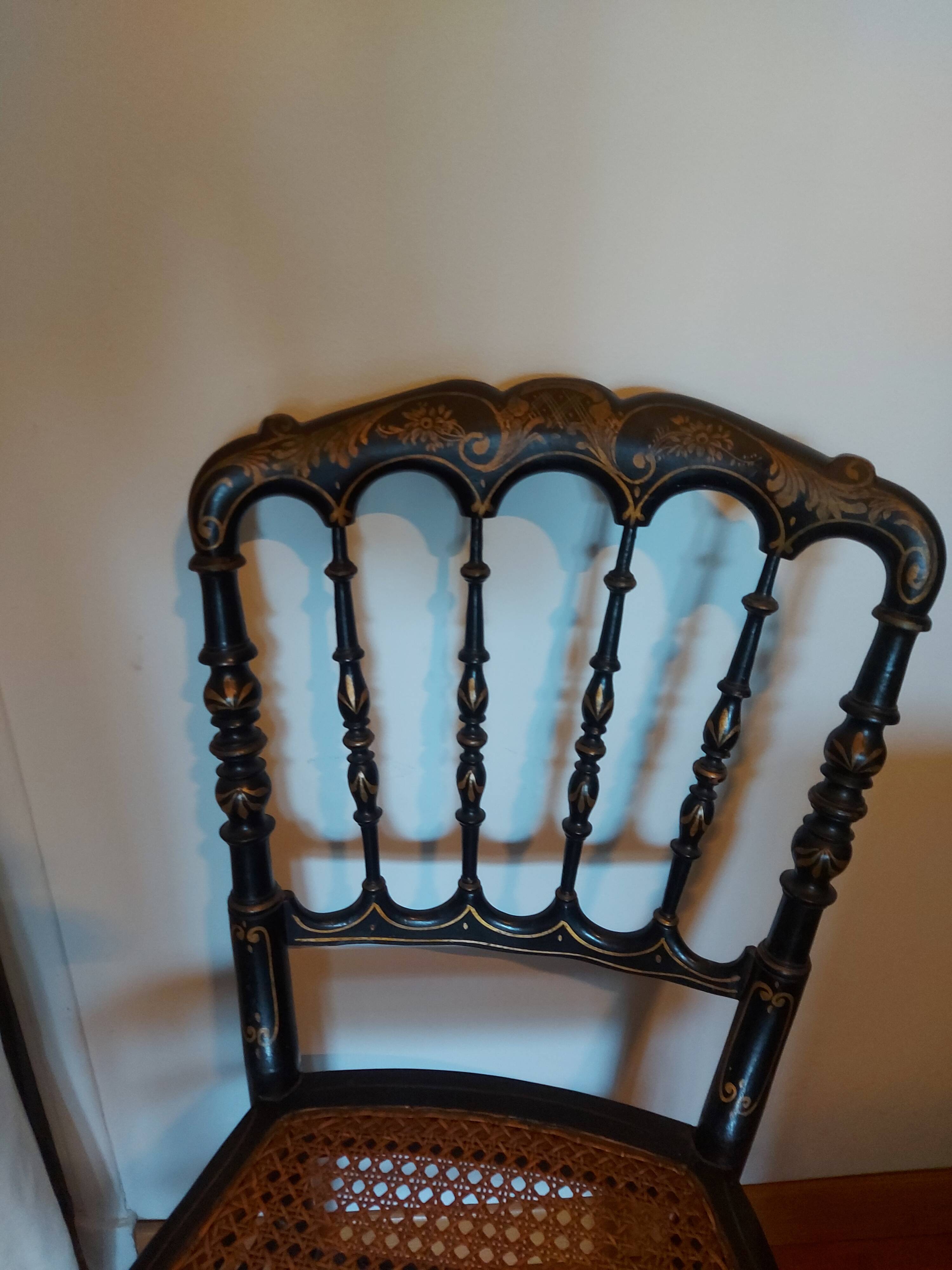 Chaise Napoleon III authentique assise cannage