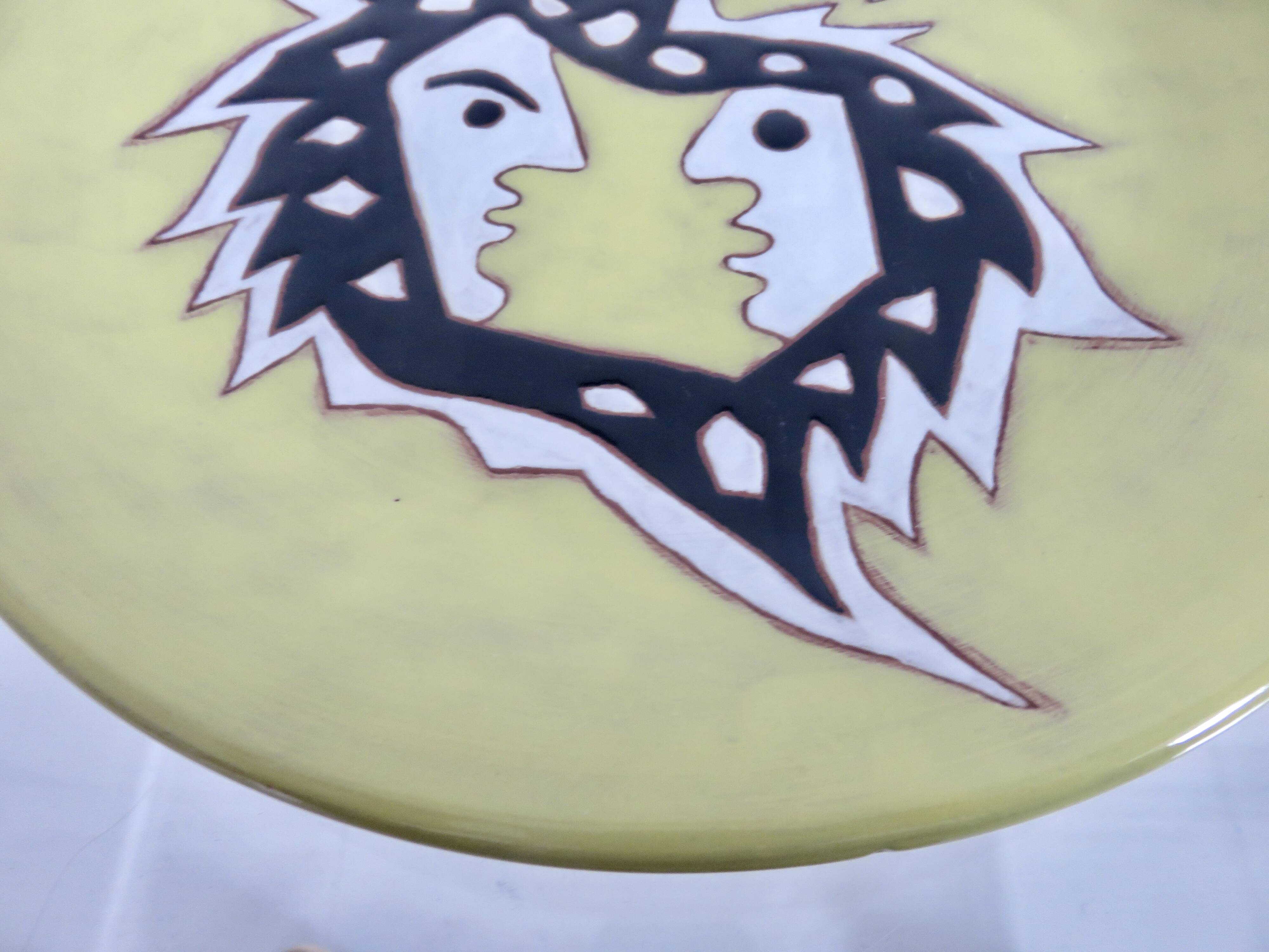 Jean Lurçat 2 enamelled ceramic plates, signed, Sant Vicens edition