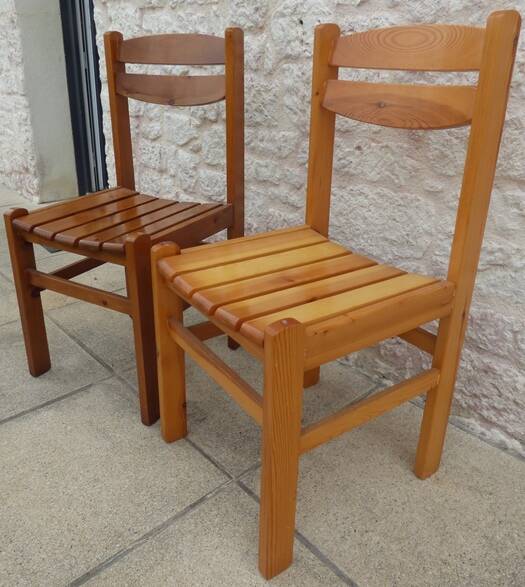 Pair of solid pine chairs with banded backs