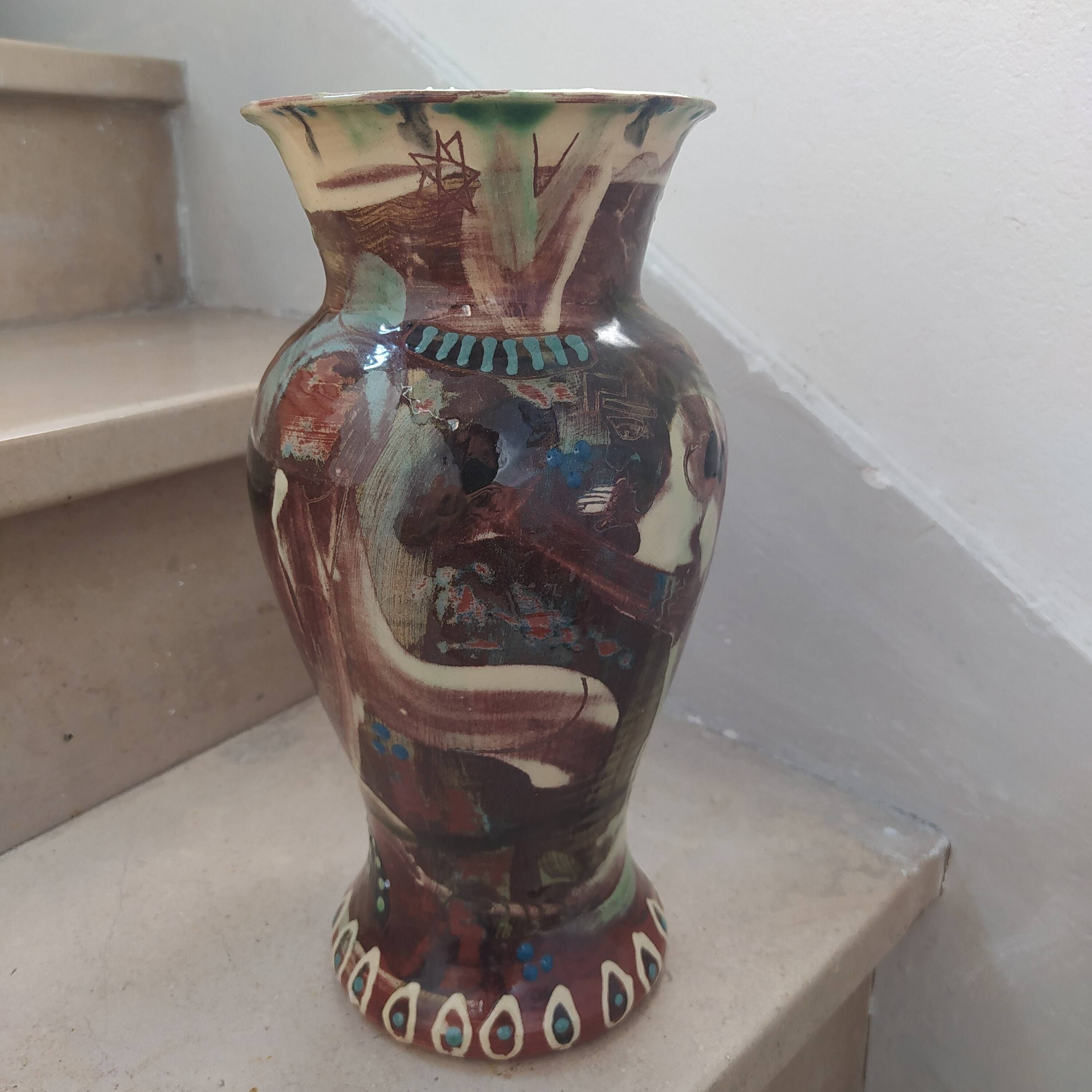 Large glazed mixed terracotta vase