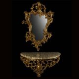 Console murale en bronze et miroir, années 60. Lot de 2