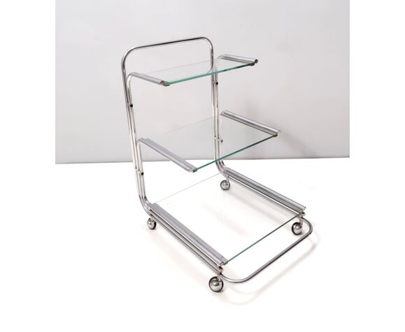 Postmodern Serving Cart by Fontana Arte with Three Glass Shelves, Italy