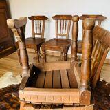 Set of 5 wooden chairs, handcrafted work