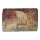 Petit tableau ancien signé, scène de chats, huile sur panneau, 1900