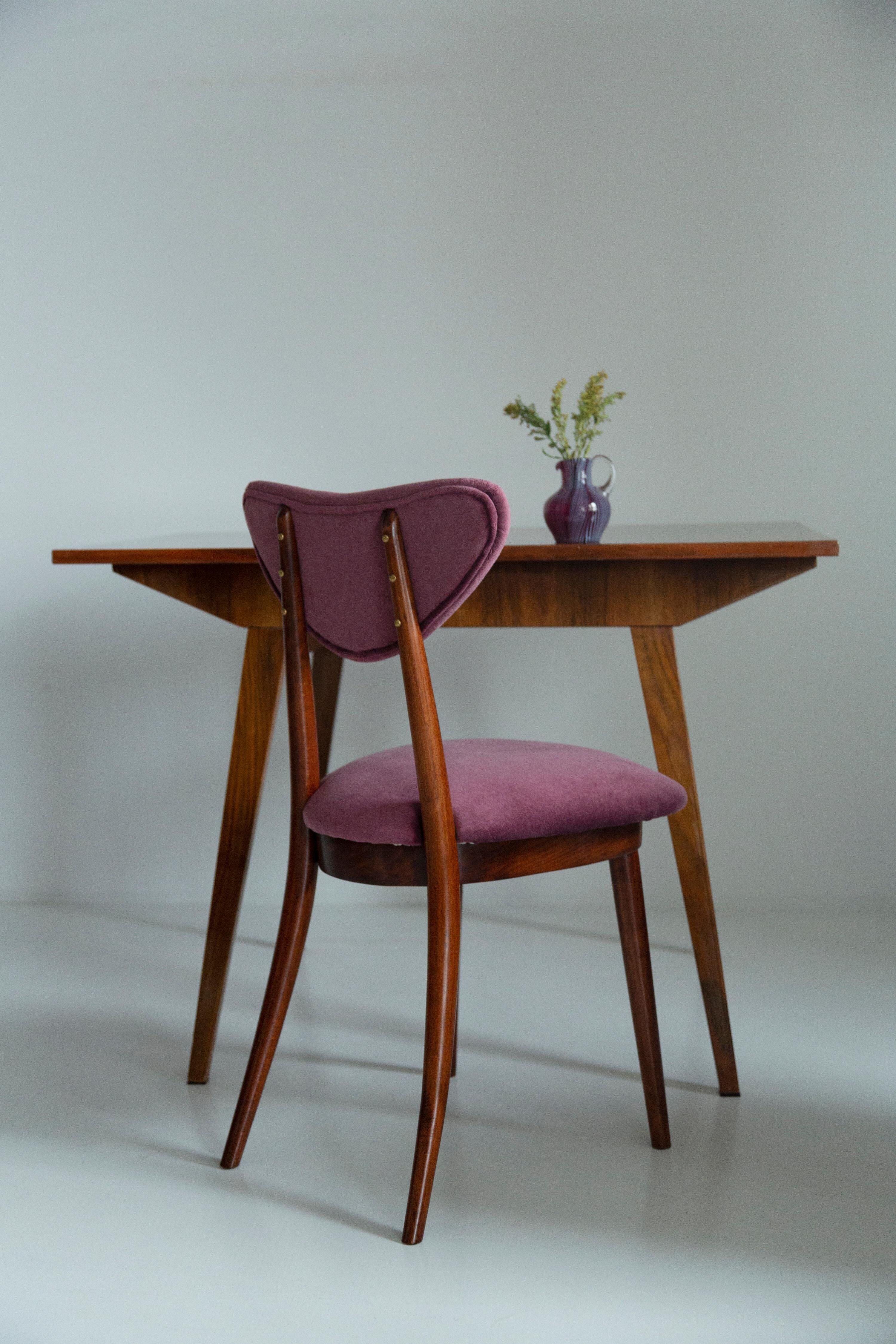 Vintage mid-20th century purple plum velvet heart-shaped chair.