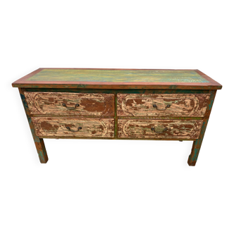 Indonesian low sideboard with 4 large storage drawers 1900