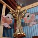 Art Nouveau bronze chandelier with five lights / Nancy school style