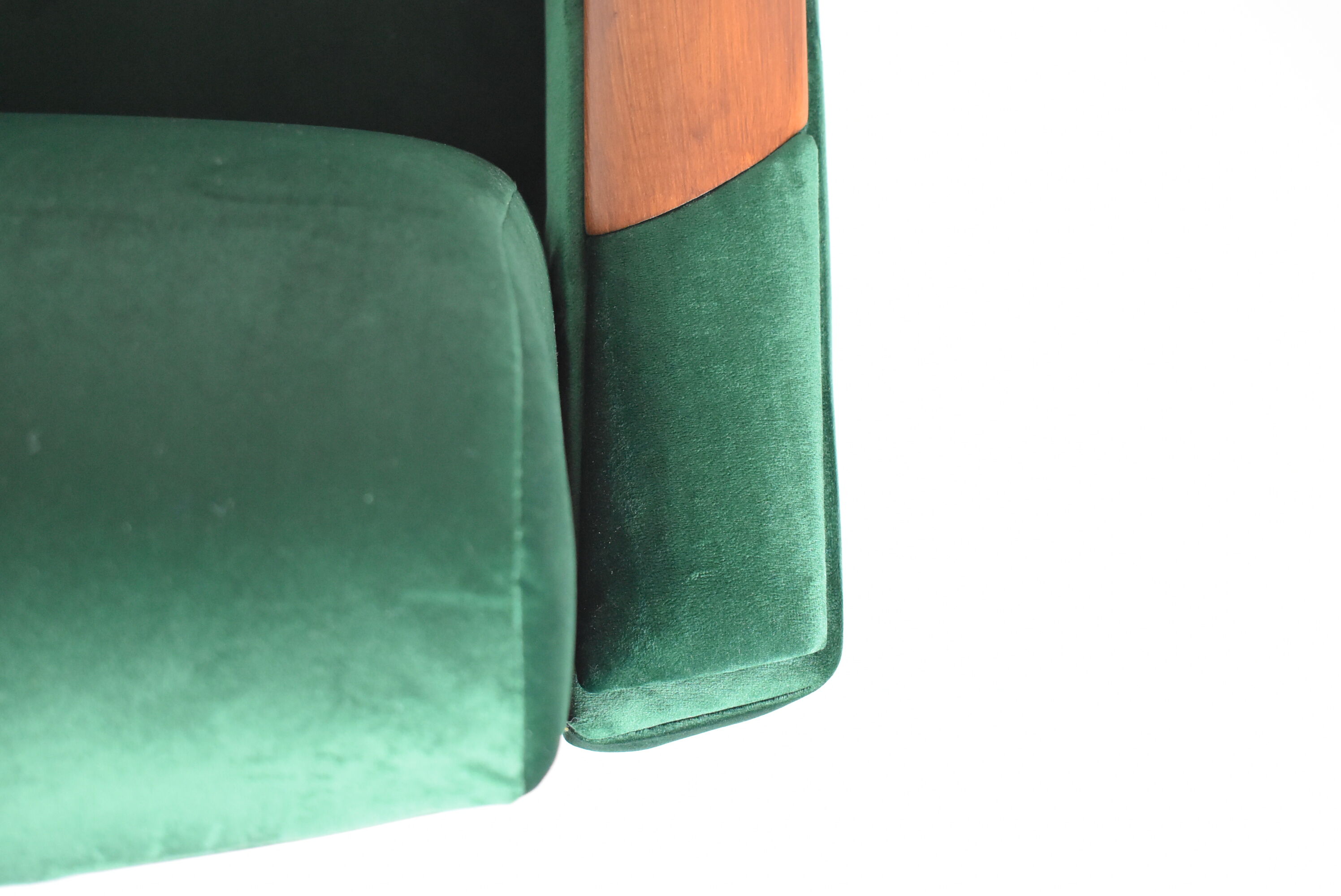 Vintage velvet armchair, 1960s, restored, green bottle