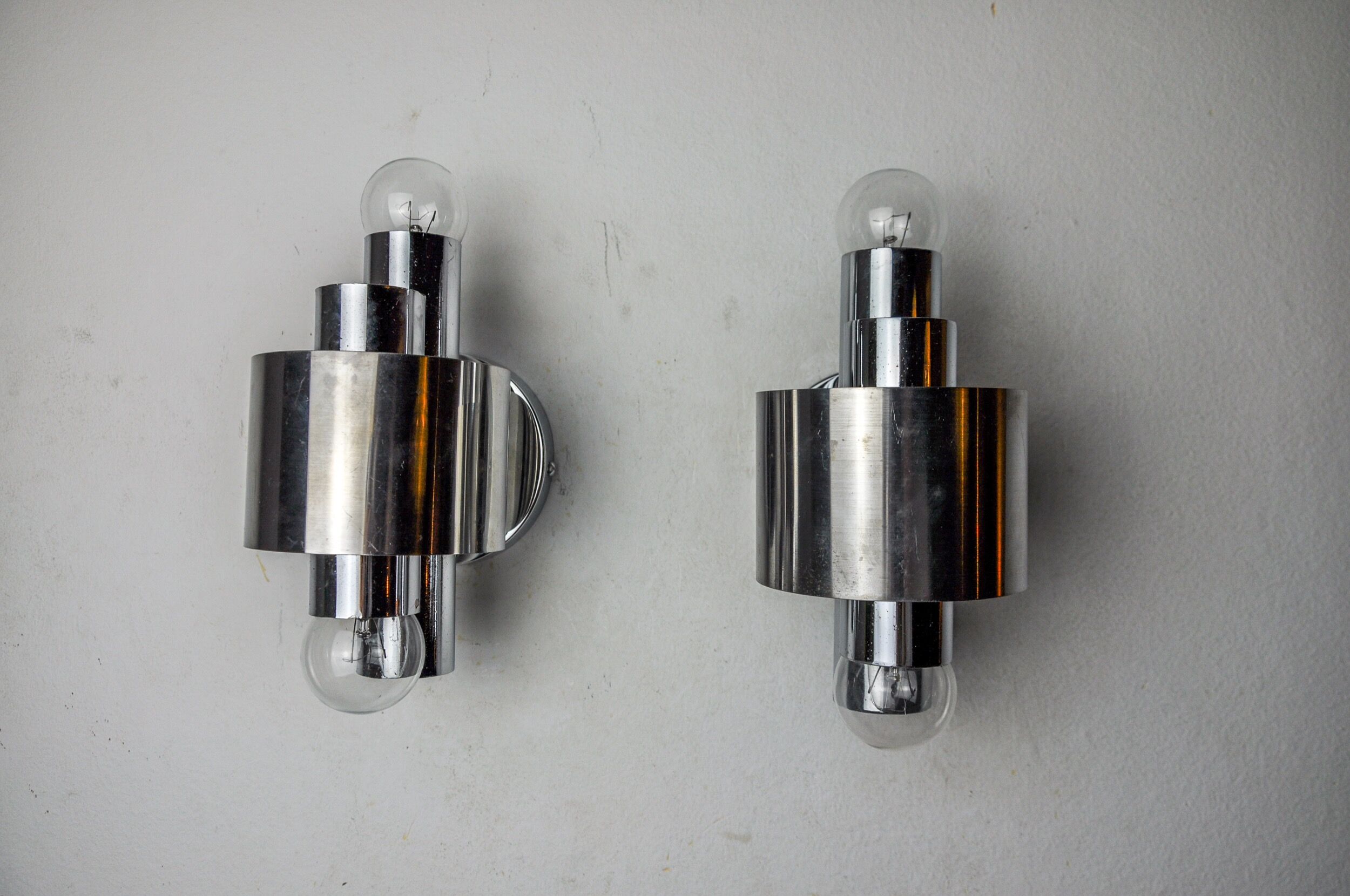 Pair of wall lights from Sciolari, chrome-plated metal, Italy, 1970
