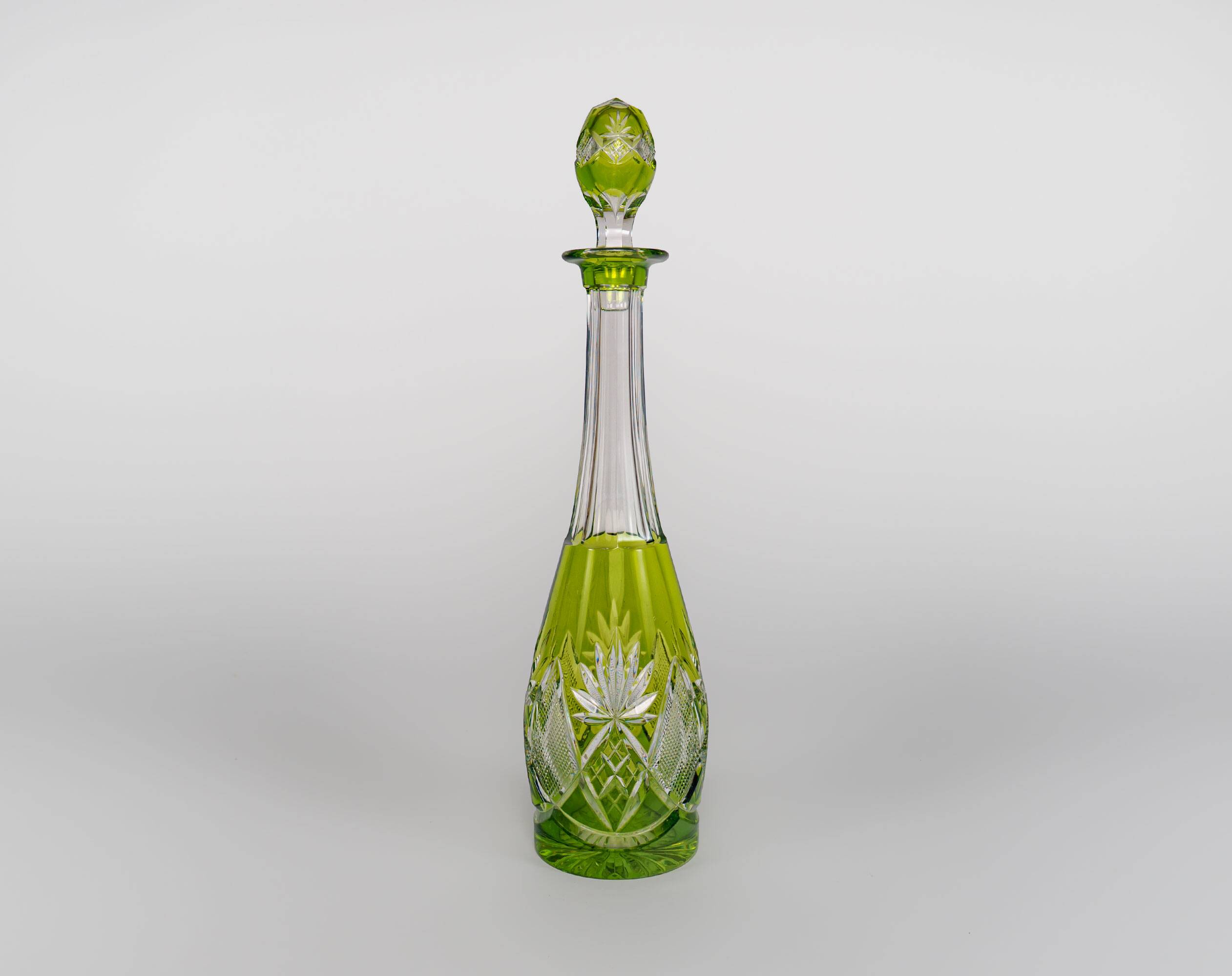 1950s Val St. Lambert ‘Berncastel’ Green Flashed & Cut Crystal Decanter