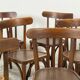 Set of 17 vintage bistro chairs in curved wood — striped seat, be