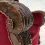 1960s, Danish relax chair, cherry-red furniture velour, oak wood.