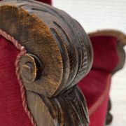 1960s, Danish relax chair, cherry-red furniture velour, oak wood.