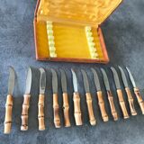 Set of 12 vintage knives bamboo handle cutlery b.j.b in their case