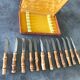 Set of 12 vintage knives bamboo handle cutlery b.j.b in their case