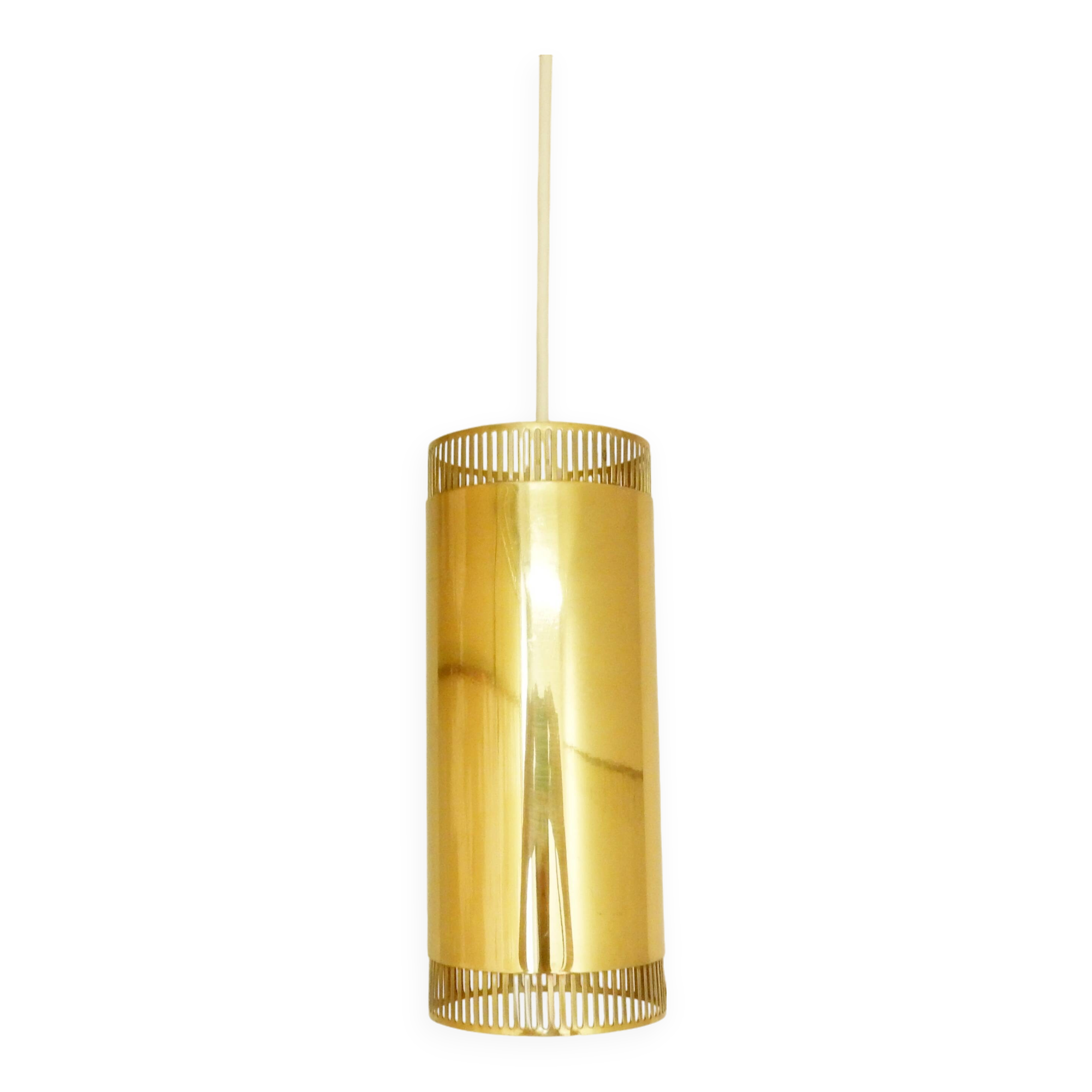 Set of 3 perforated brass cylindrical pendant lamps, Sweden 1960's