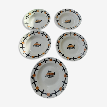 5 hollow plates in Badonviller earthenware model DOC diam 23.5 cm