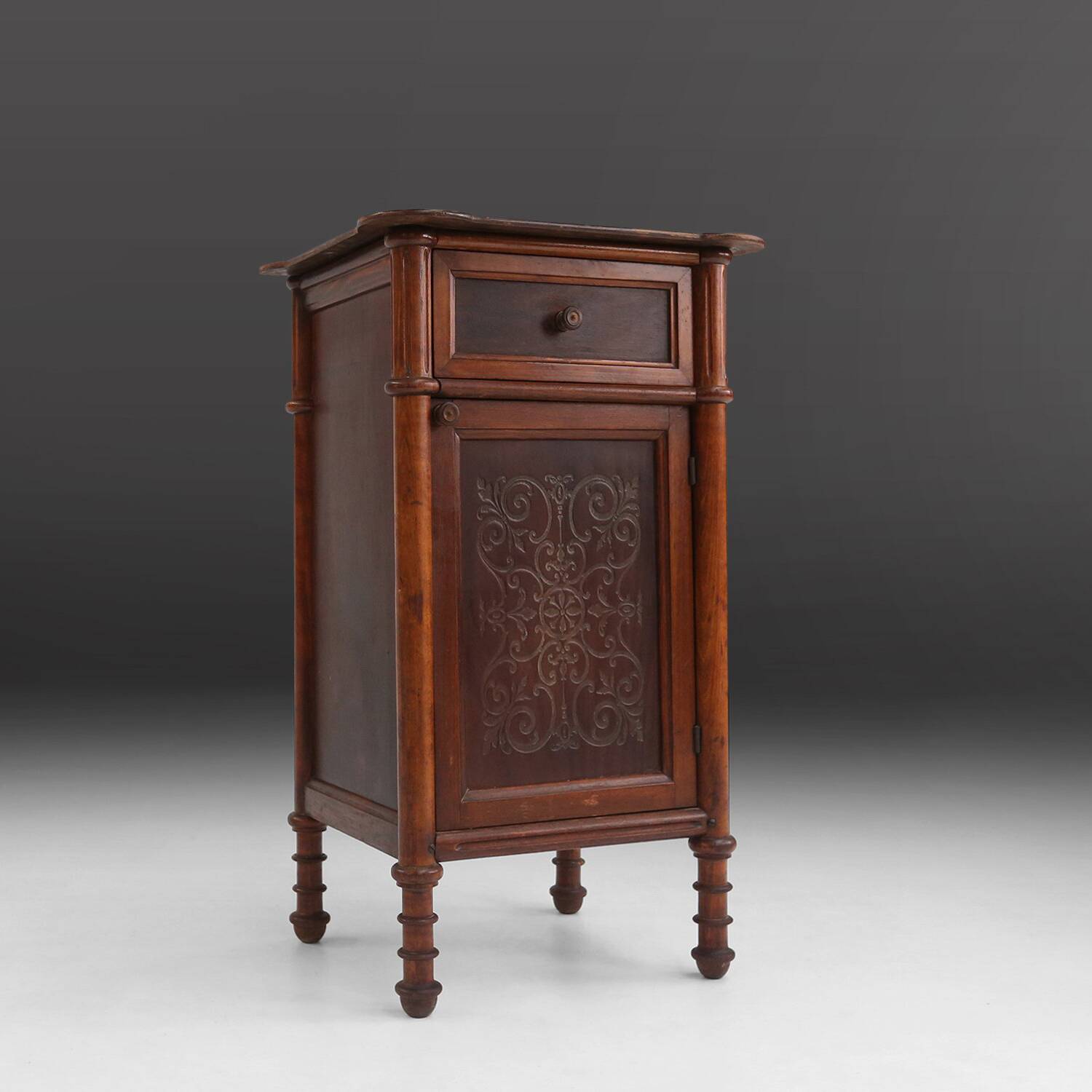 Sculptural Art Deco Nightstand in Dark-Stained Wood, Belgium 1930s