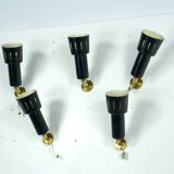 Set of five Stilnovo style spotlights in brass and lacquered metal. Italy