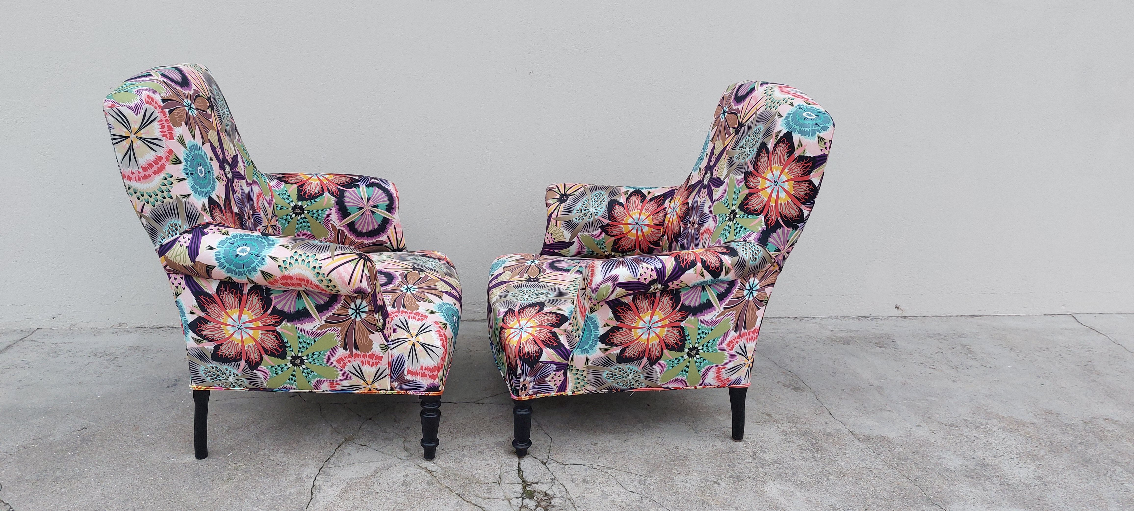 Pair of toad armchairs Napoleon III tapestry missoni italy