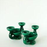 Paire de bougeoirs en céramique avec vide-poche intégré, vert, 1960