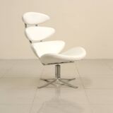 "Corona" lounge chair in white leather by Poul Volther for Erik Jørgensen