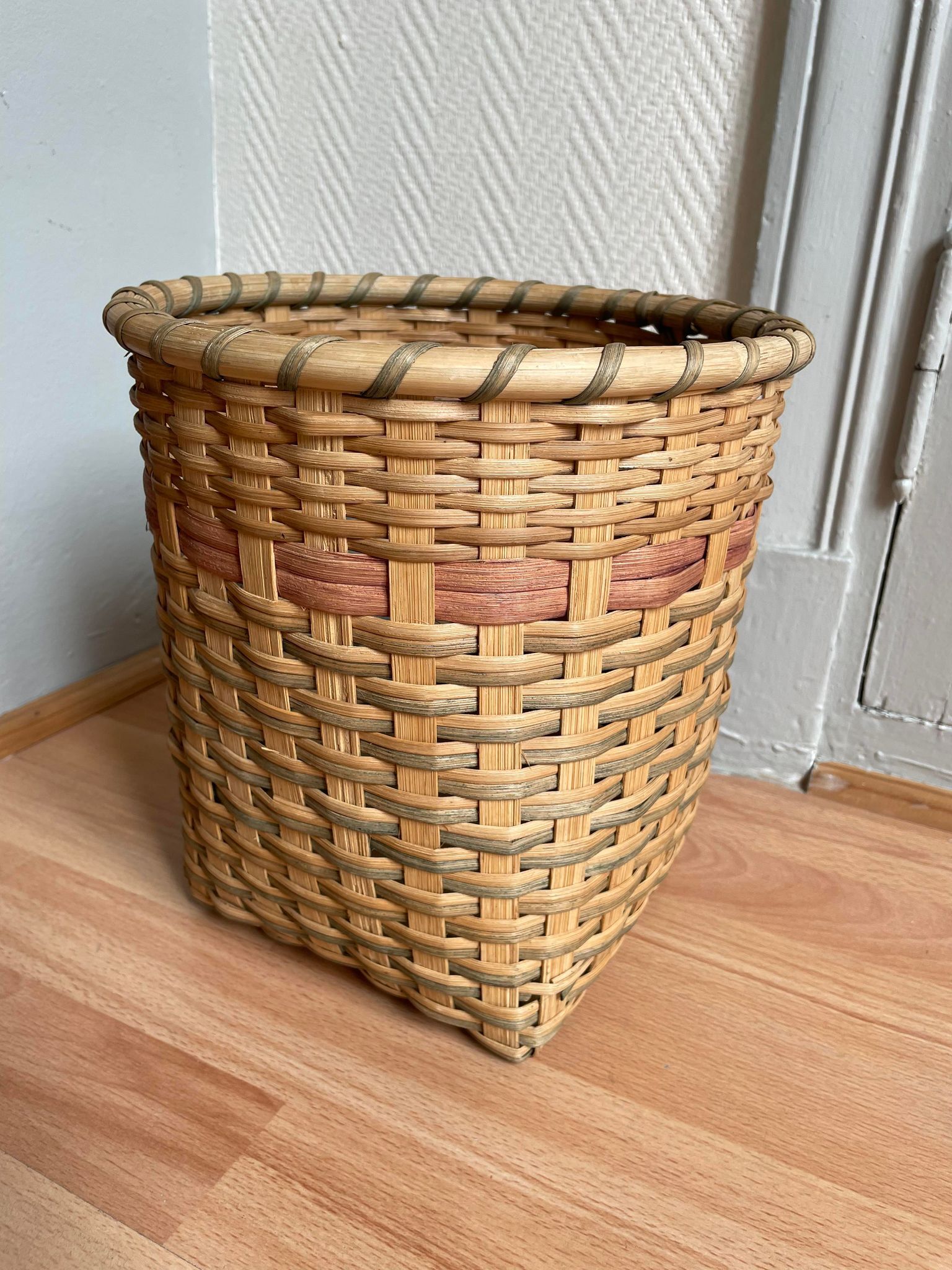 Green beige wicker basket