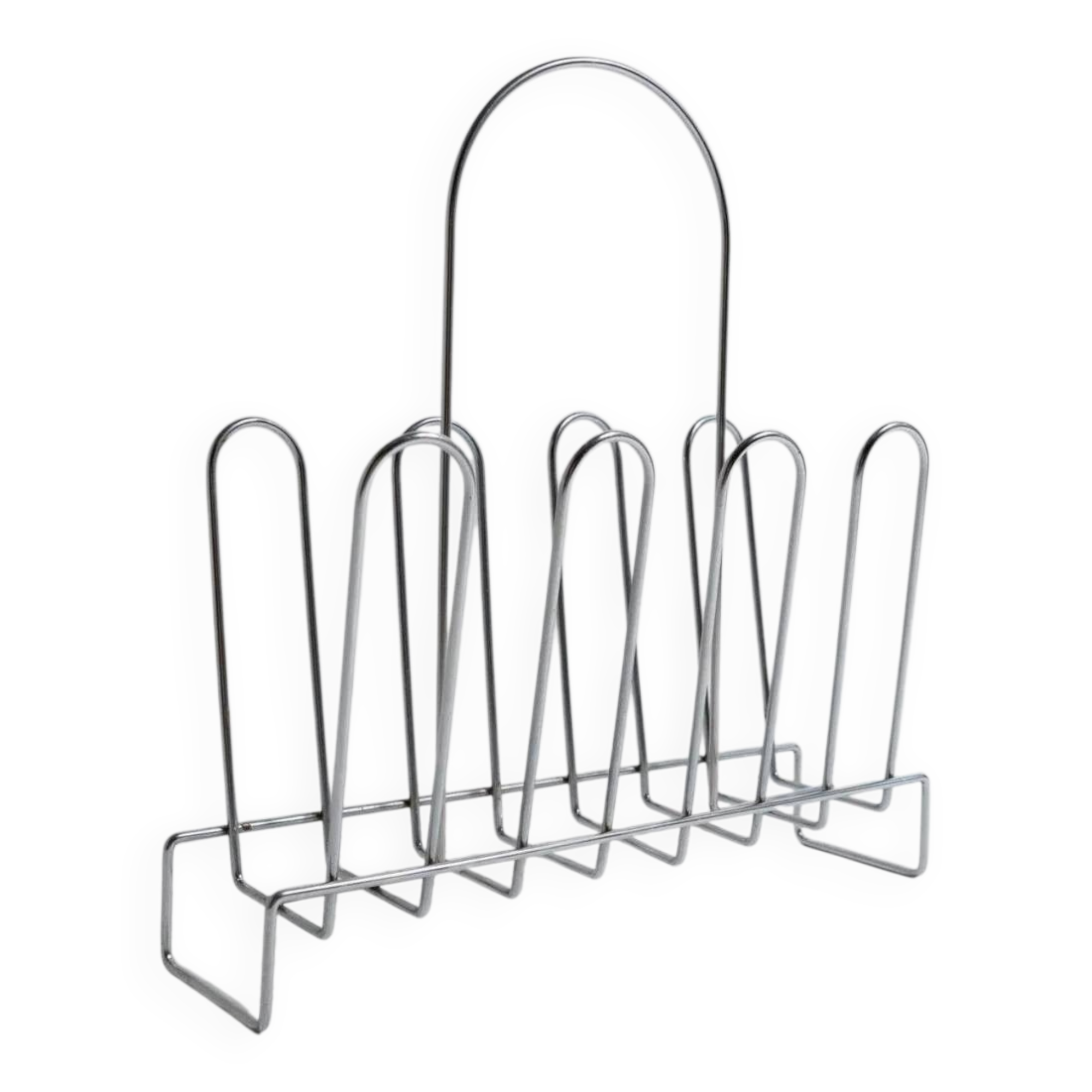 Vintage chrome metal magazine rack - Space Age design from the 1970s - Decorative storage for magazines and books - Elegant retro gift idea