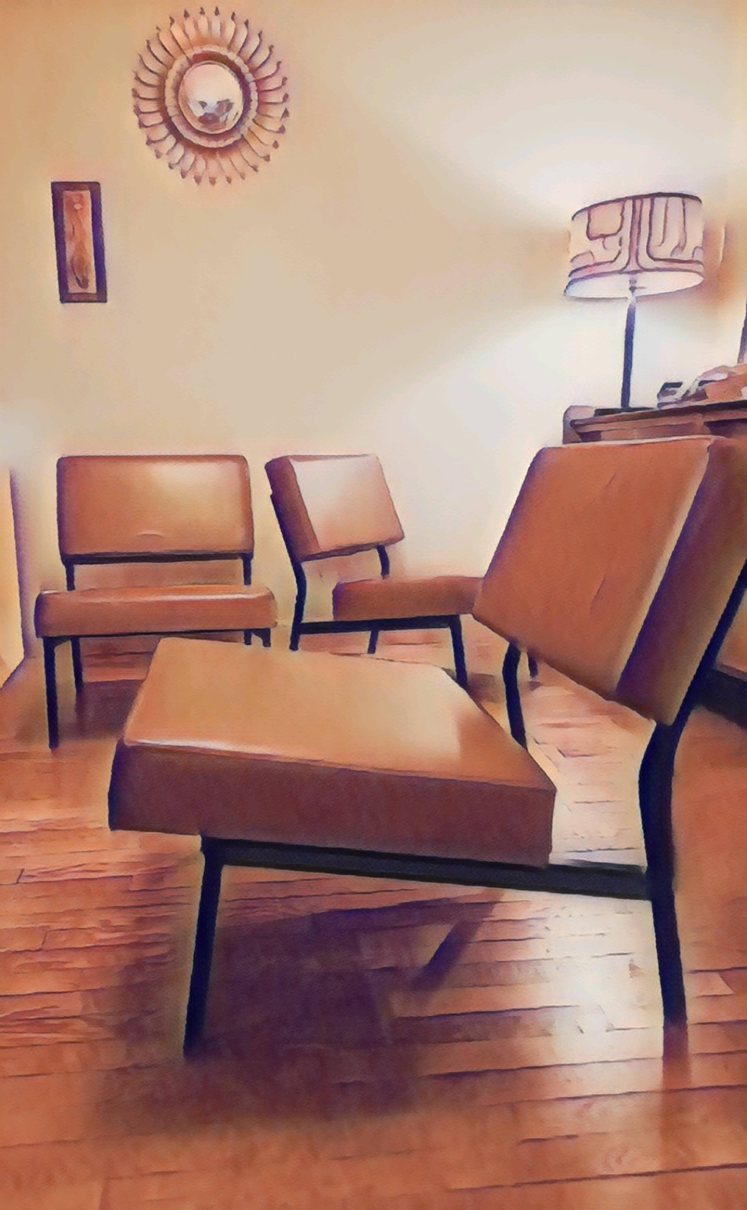 Trio of modular dlg P.Guariche armchairs 1960's