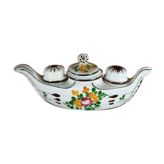 Mustard, pepper and salt shaker in ceramic shape of a flowery gondola - Mid-XXth