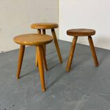 Mid-century French elm stools, 1950s, set of 3