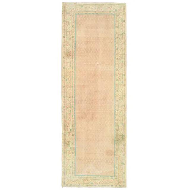 1970s Vintage Turkish Oushak Handmade Wool Cotton Orange Runner Rug 108x312