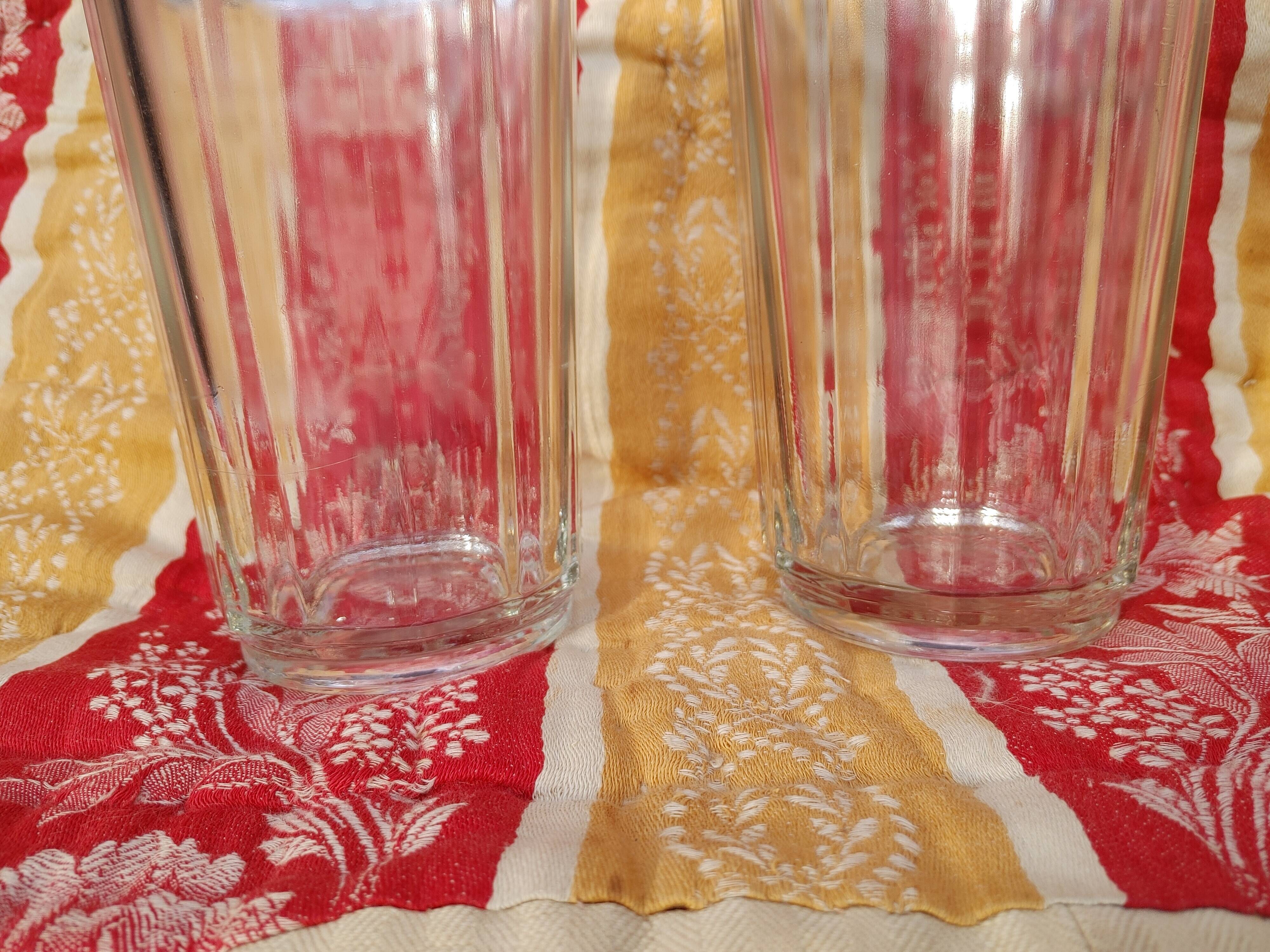 2 antique glass jam jars with ribs