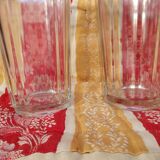 2 antique glass jam jars with ribs