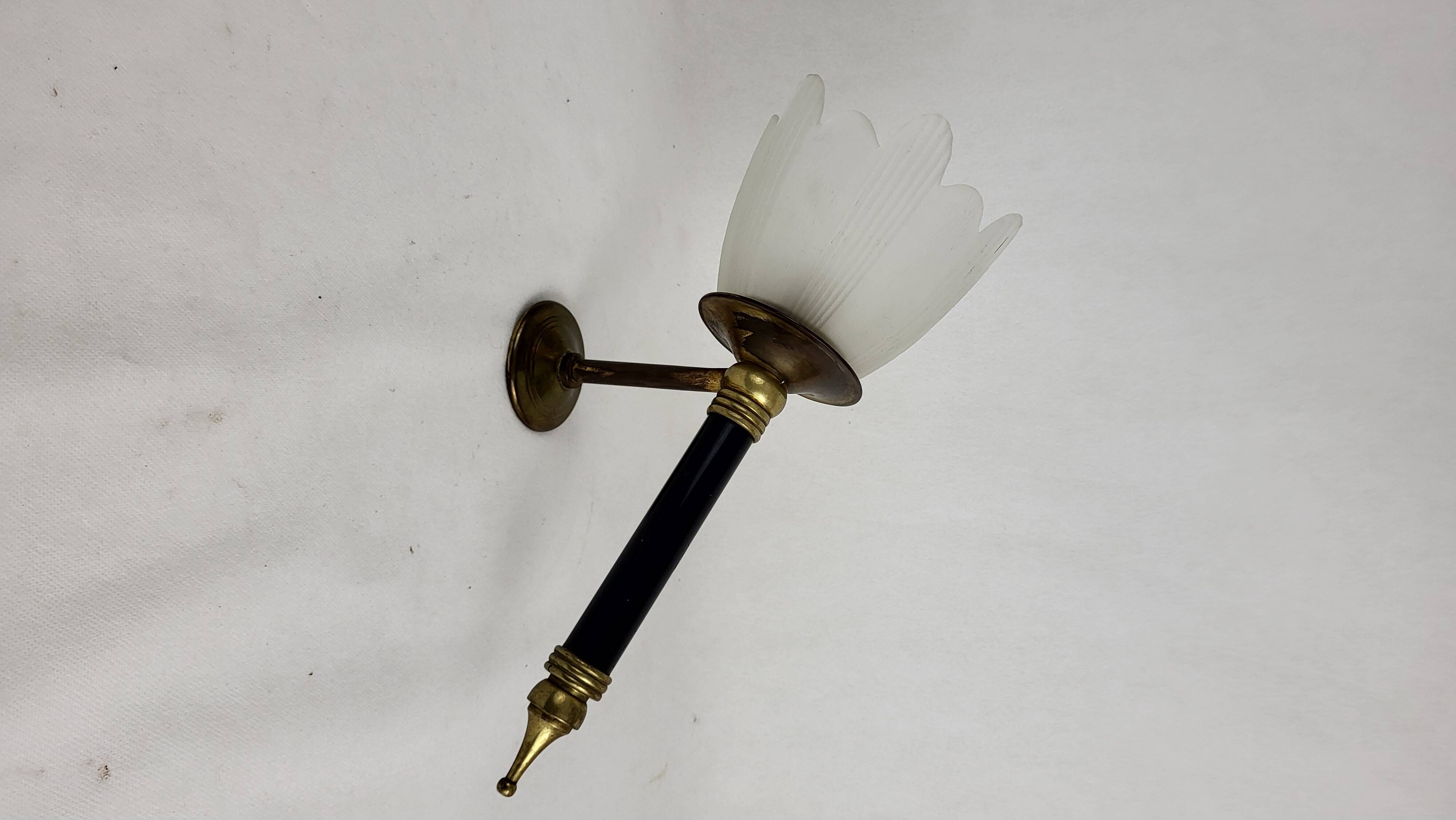 Flambeau Wall Lamp Glass & Brass 1950s