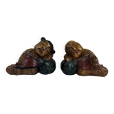 Carved wooden bookends