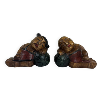 Serre livres en bois sculpté