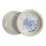 Set of two matching soup plates, one plain and one decorated
