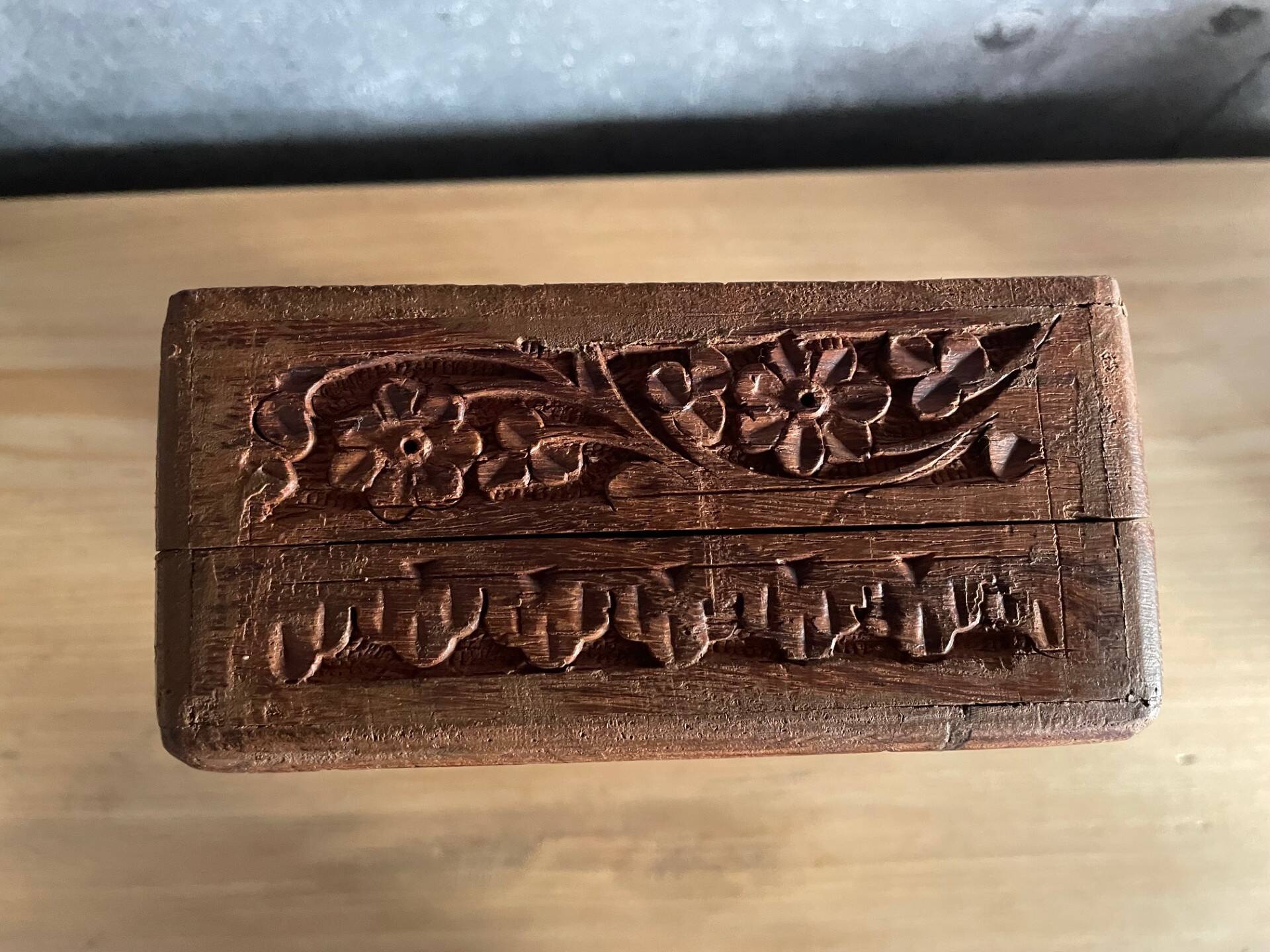 Vintage carved wooden jewelry/work box